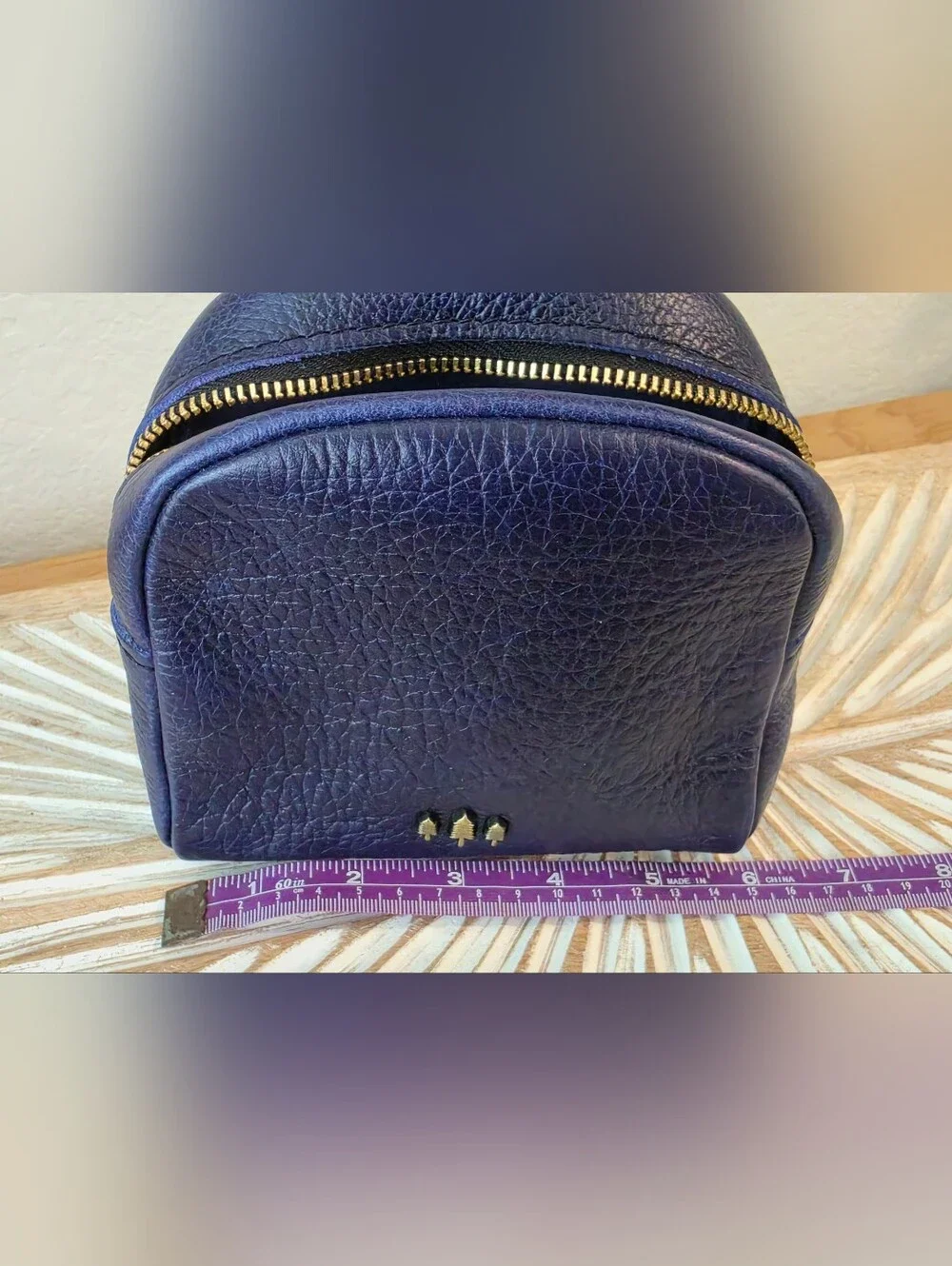 Portland Leather Goods Navy Cosmetic Case with Gold Tree Accent